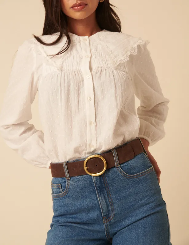 Brown Gold Circular Buckle Suede Belt sold by Nobody's Child