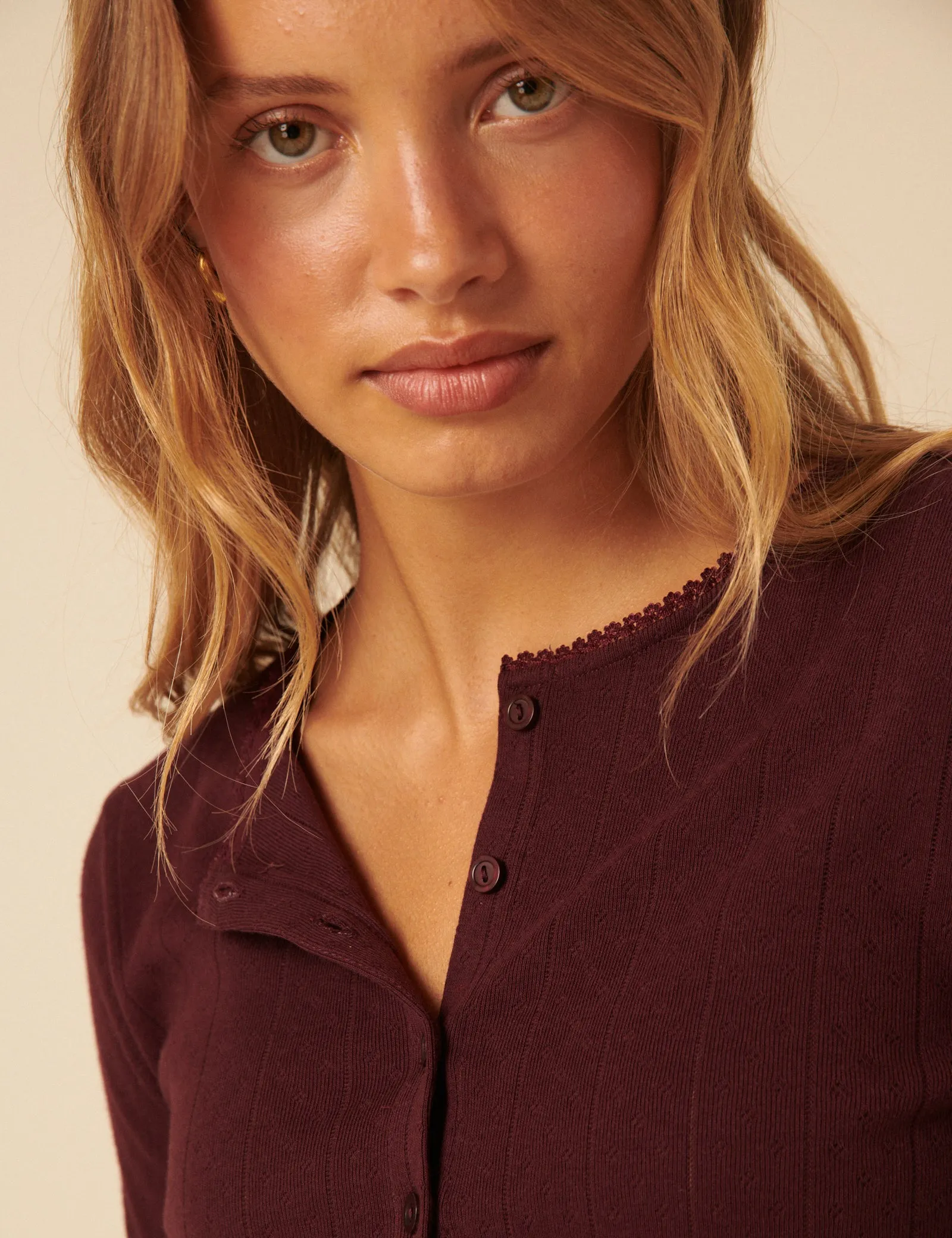 Burgundy Pointelle Cardigan sold by Nobody's Child product image thumbnail 2