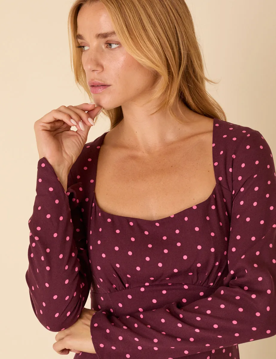 Burgundy Polka Dot Delilah Midi Dress sold by Nobody's Child product image thumbnail 3