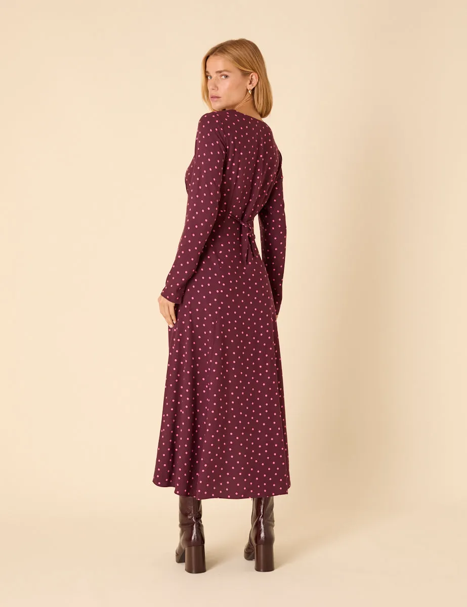 Burgundy Polka Dot Delilah Midi Dress sold by Nobody's Child product image thumbnail 4