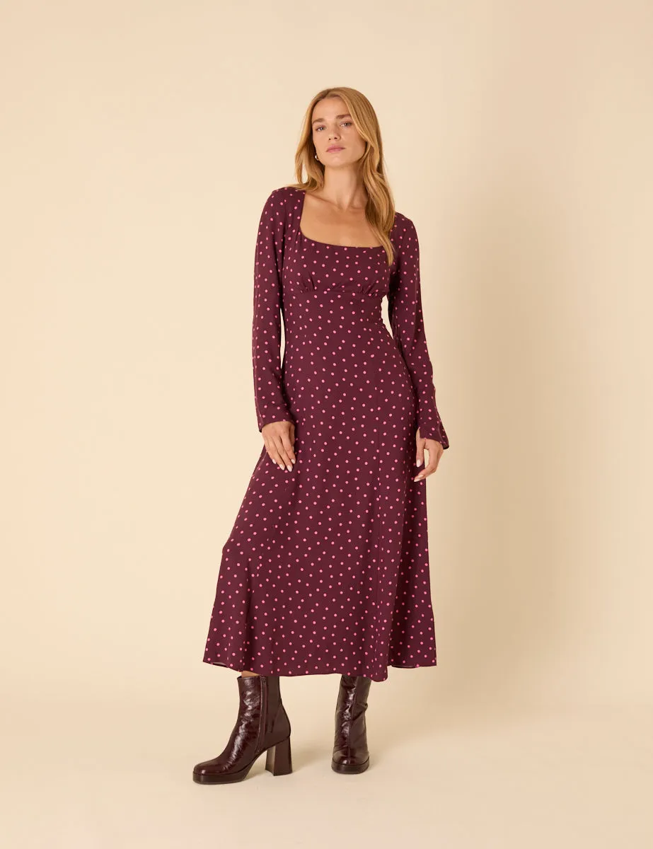 Burgundy Polka Dot Delilah Midi Dress sold by Nobody's Child