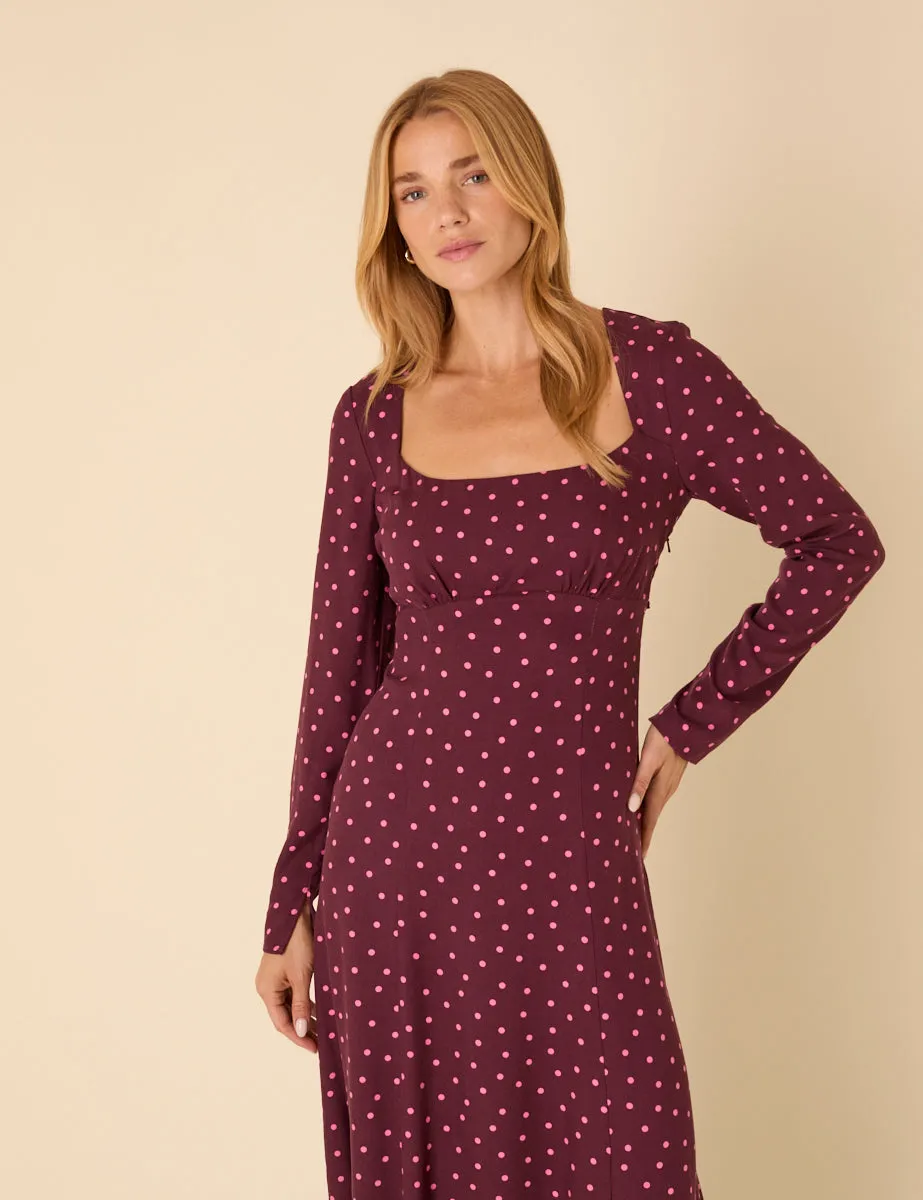Burgundy Polka Dot Delilah Midi Dress sold by Nobody's Child product image thumbnail 2