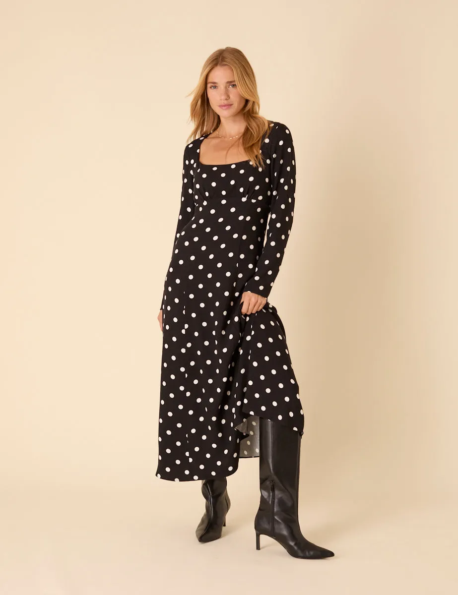 Black Polka Dot Delilah Midi Dress sold by Nobody's Child