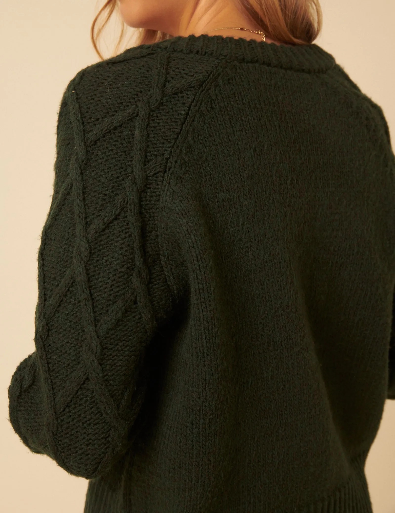 Khaki Cable Knit Crew Neck Cardigan sold by Nobody's Child product image thumbnail 4