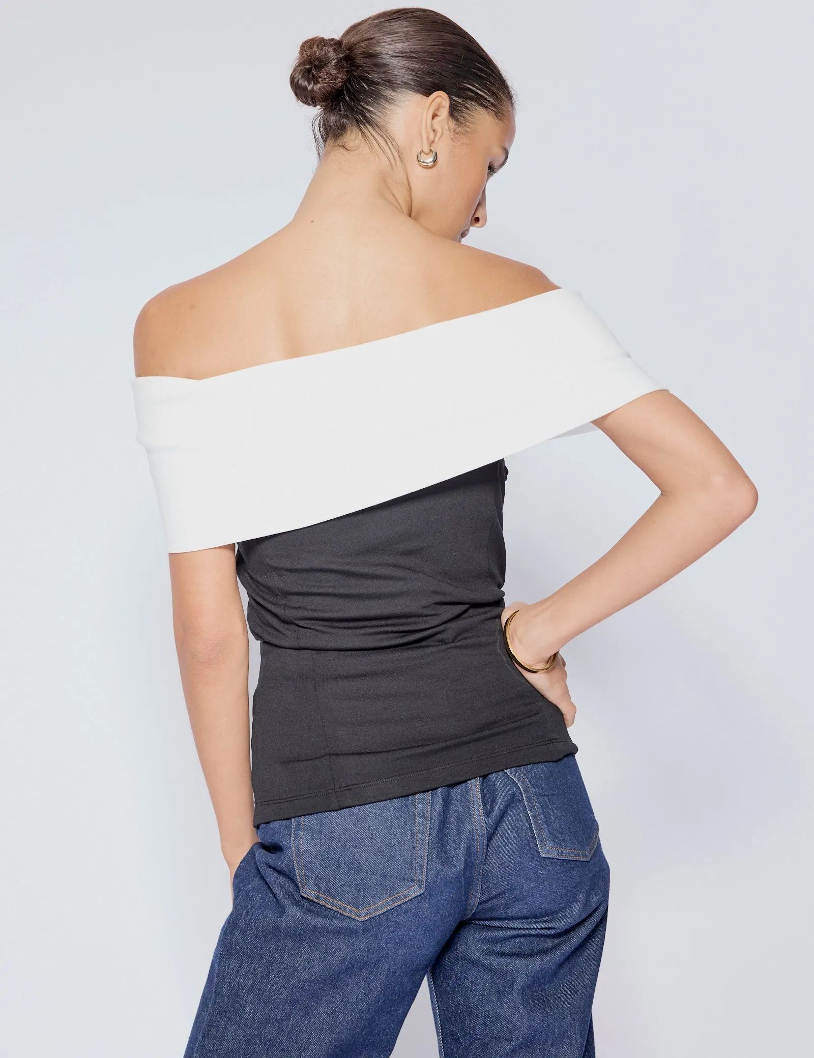 Black Bow Off Shoulder Contrast Top sold by Nobody's Child product image thumbnail 5