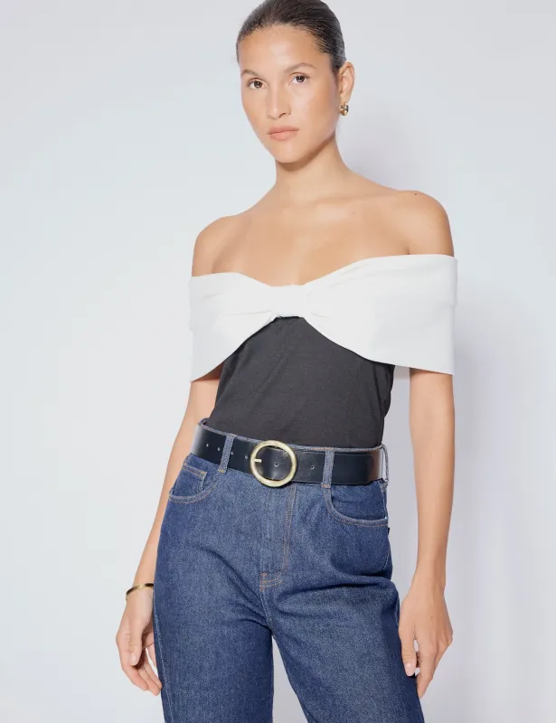 Black Bow Off Shoulder Contrast Top sold by Nobody's Child