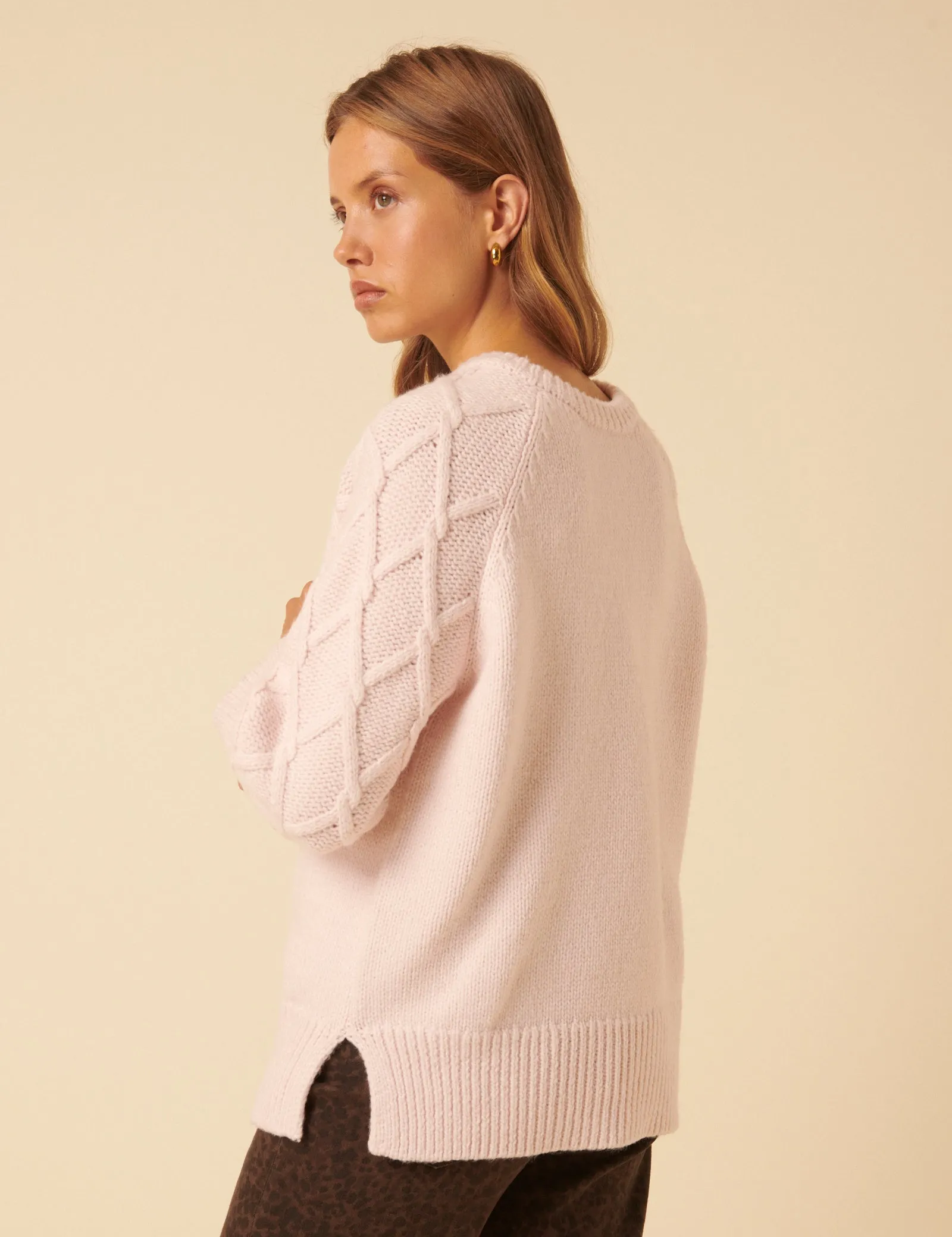 Light Pink Cable Knit Crew Neck Cardigan sold by Nobody's Child product image thumbnail 5