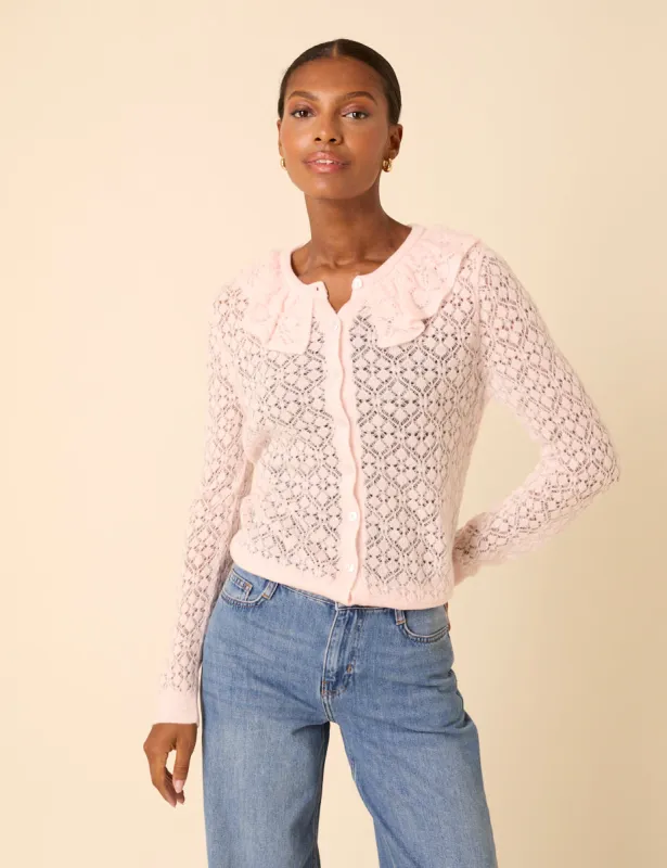 Pink Ruffle Collar Lace Cardigan sold by Nobody's Child