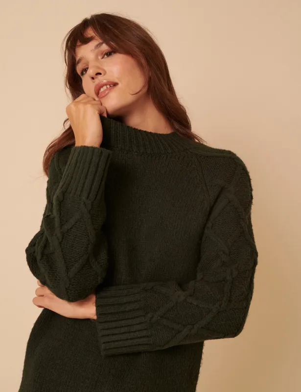 Khaki Cable Knit Jumper Mini Dress sold by Nobody's Child