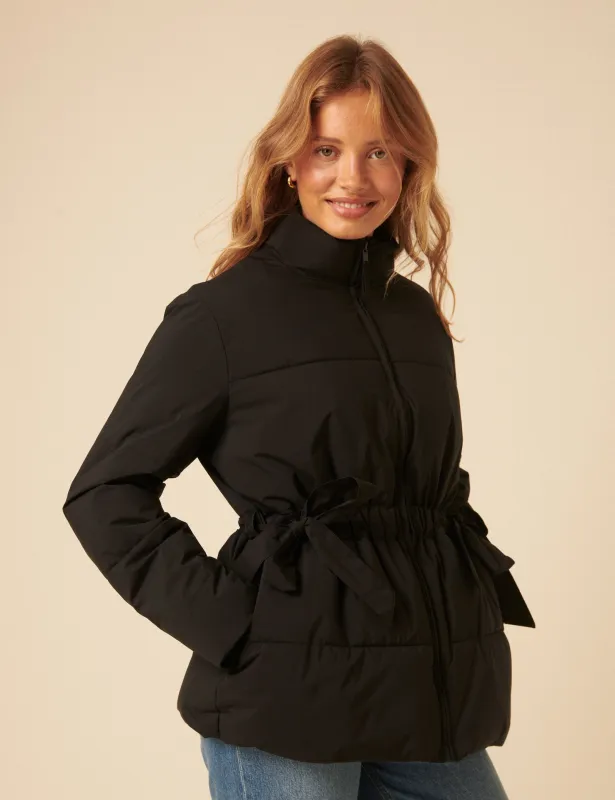 Black Bow Puffer Jacket sold by Nobody's Child