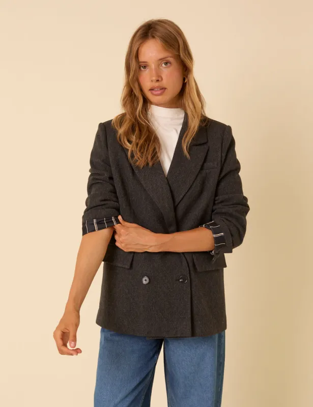 Grey Wool Twill Double Breasted Blazer sold by Nobody's Child