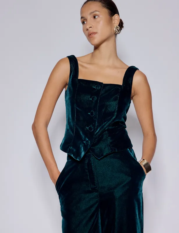 Green Velvet Square Neck Waistcoat sold by Nobody's Child