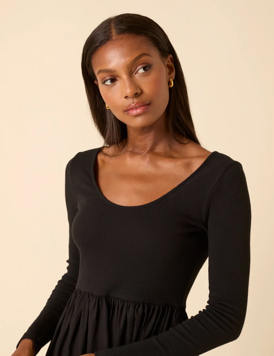Black Scoop Neck A-Line Midi Dress sold by Nobody's Child product image thumbnail 2