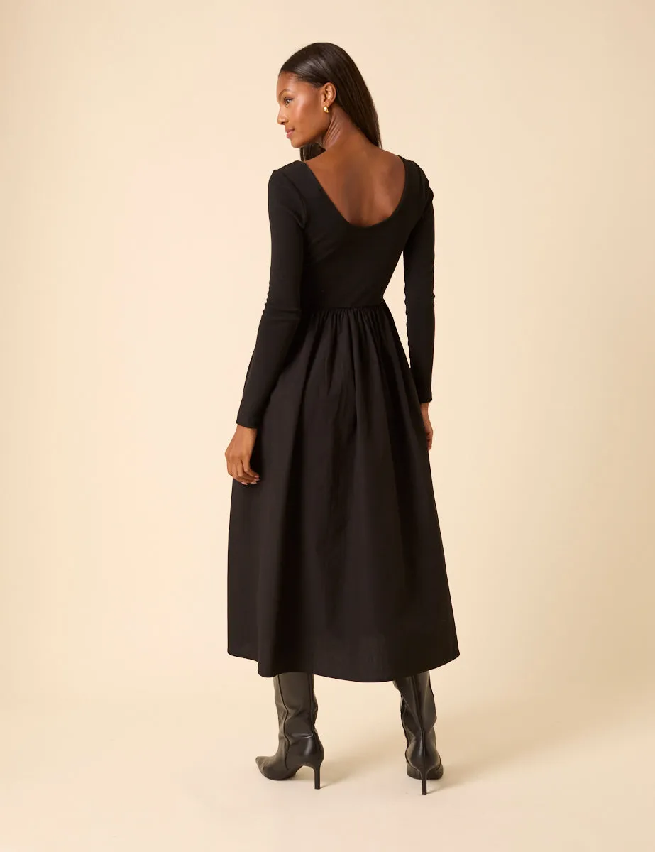 Black Scoop Neck A-Line Midi Dress sold by Nobody's Child product image thumbnail 5