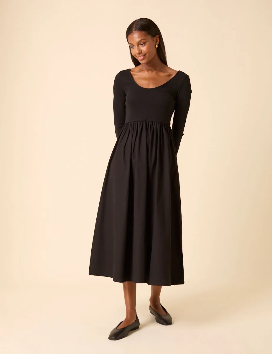 Black Scoop Neck A-Line Midi Dress sold by Nobody's Child product image thumbnail 4