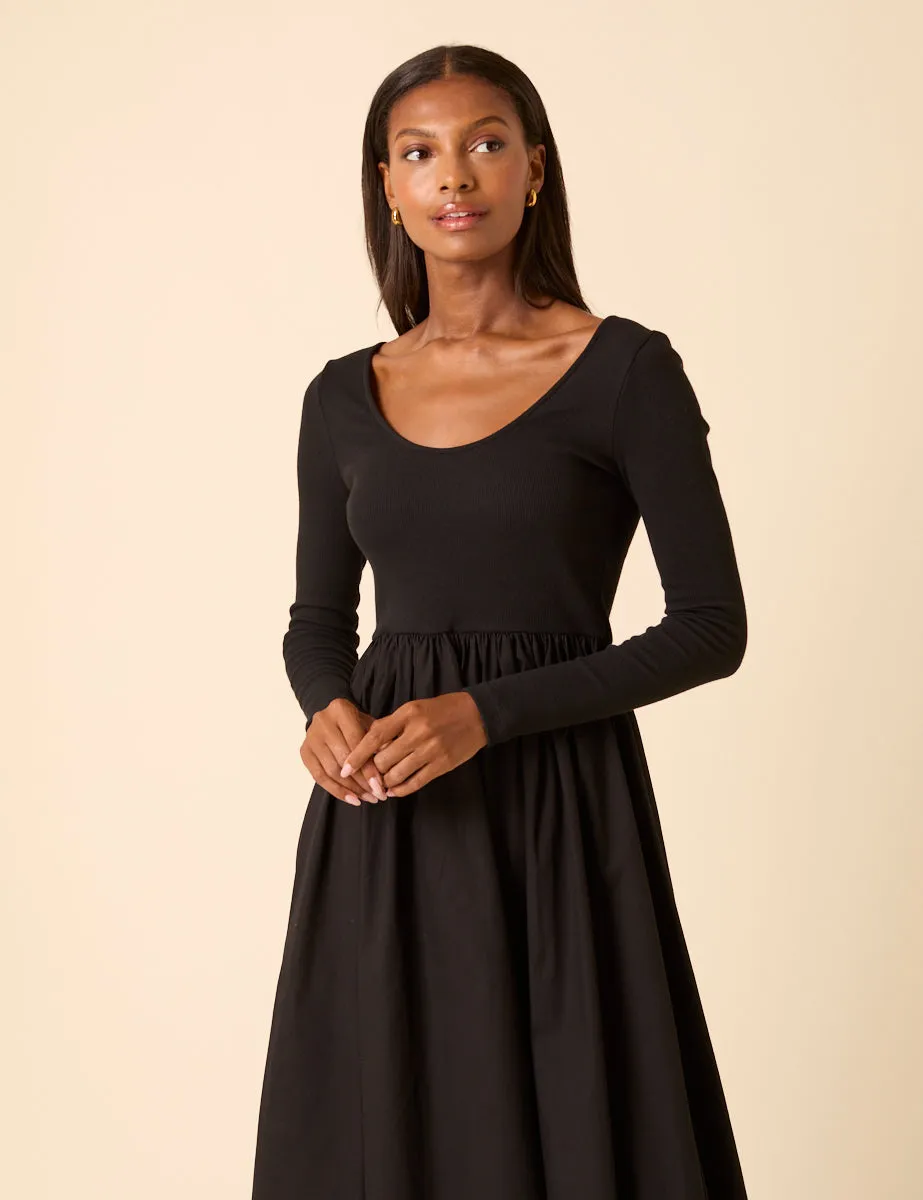 Black Scoop Neck A-Line Midi Dress sold by Nobody's Child product image thumbnail 3