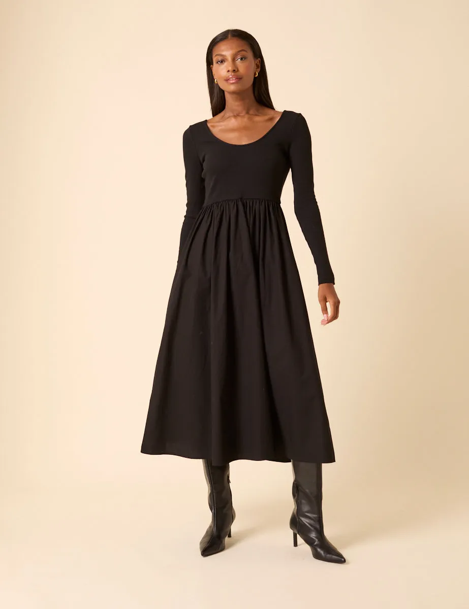 Black Scoop Neck A-Line Midi Dress sold by Nobody's Child