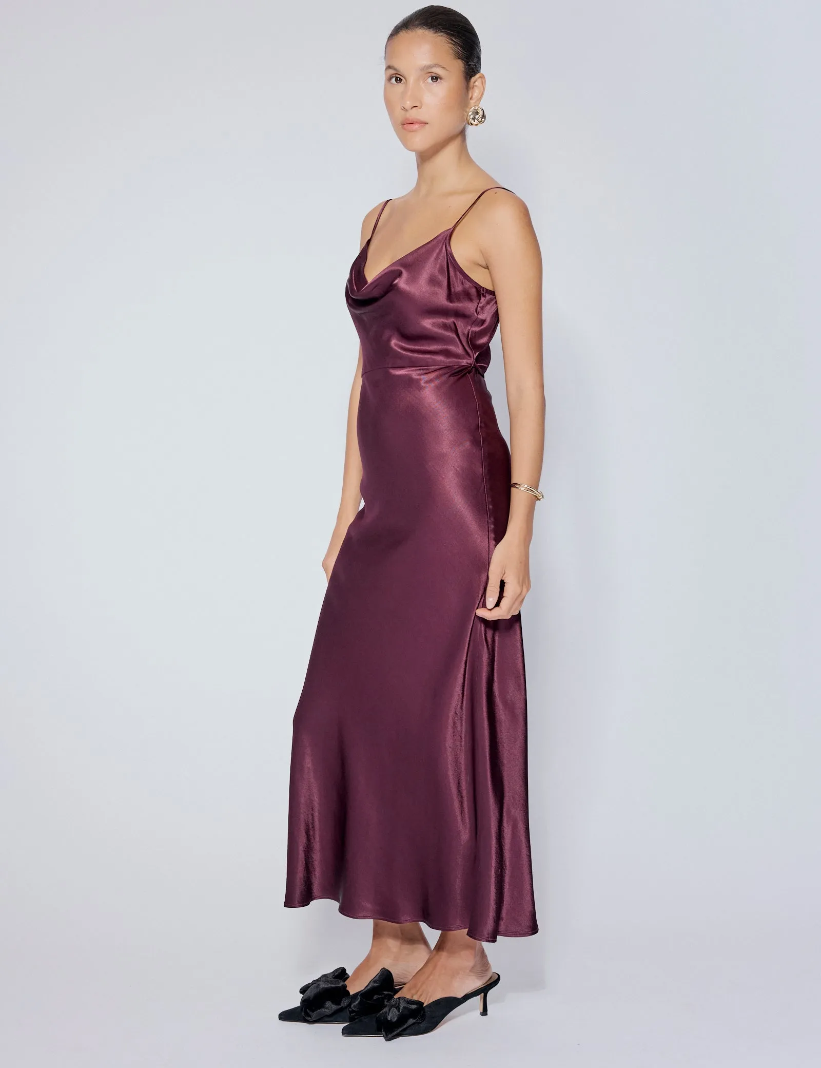 Purple Satin Cowl Neck Trixie Midi Dress sold by Nobody's Child product image thumbnail 4