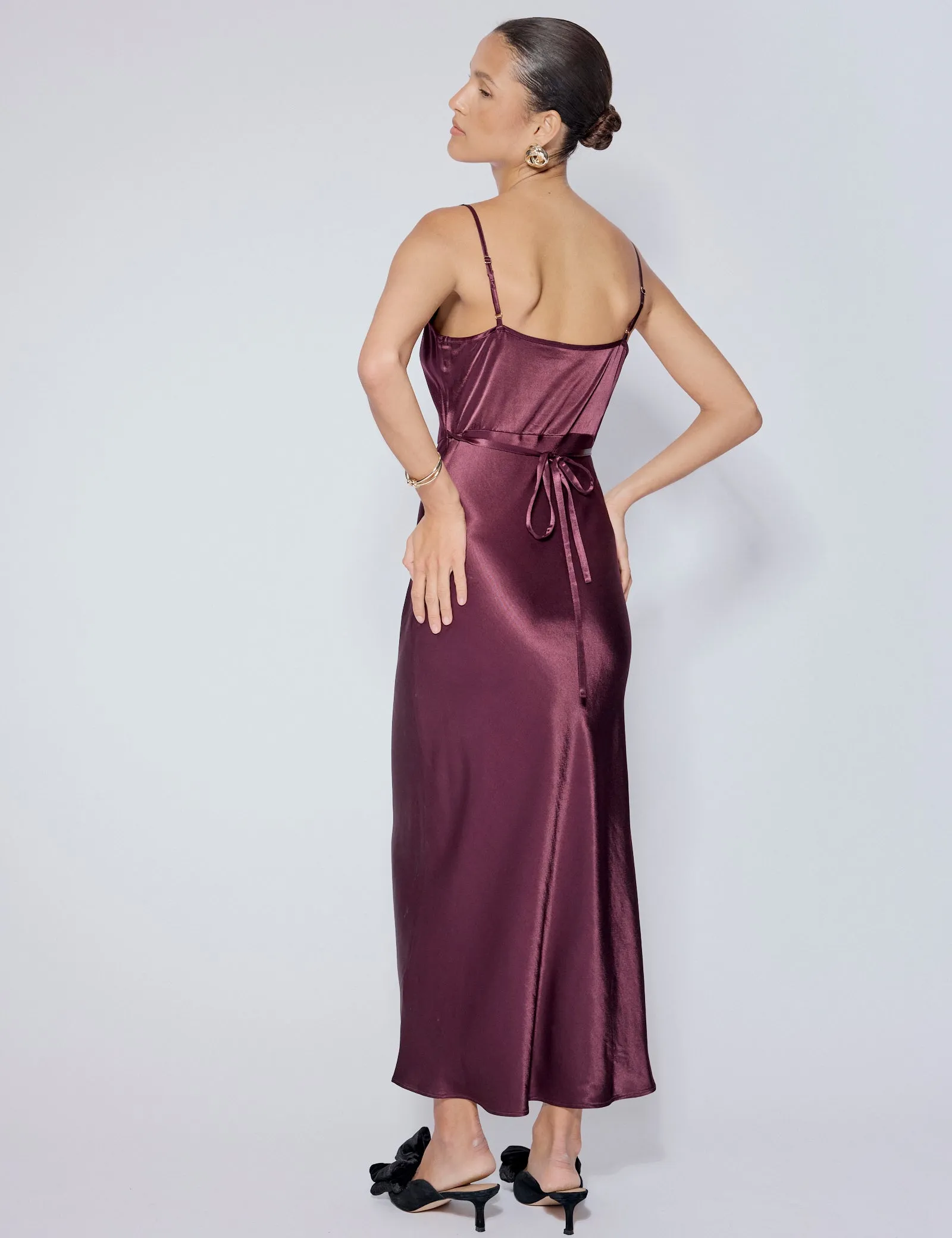 Purple Satin Cowl Neck Trixie Midi Dress sold by Nobody's Child product image thumbnail 5