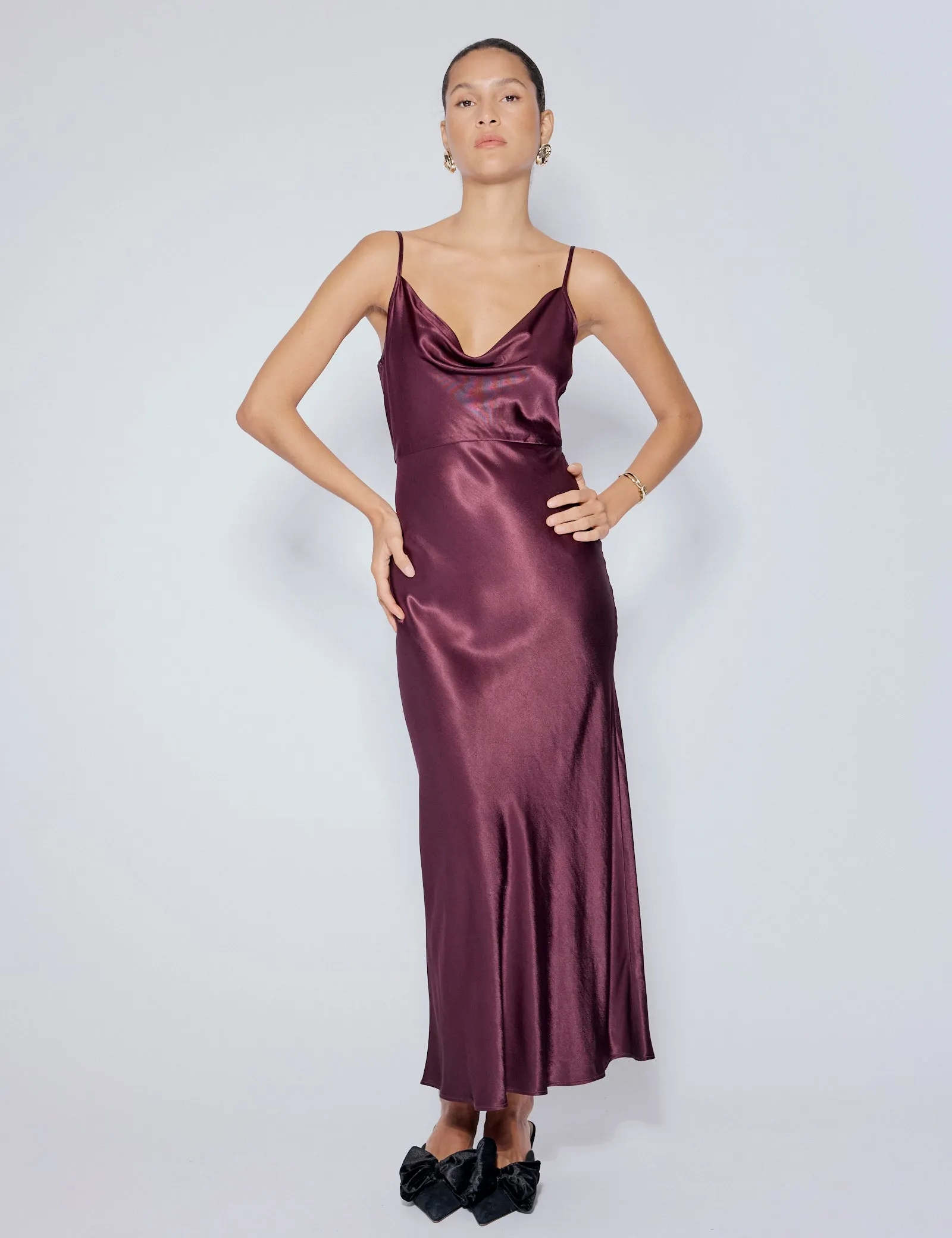 Purple Satin Cowl Neck Trixie Midi Dress sold by Nobody's Child product image thumbnail 2