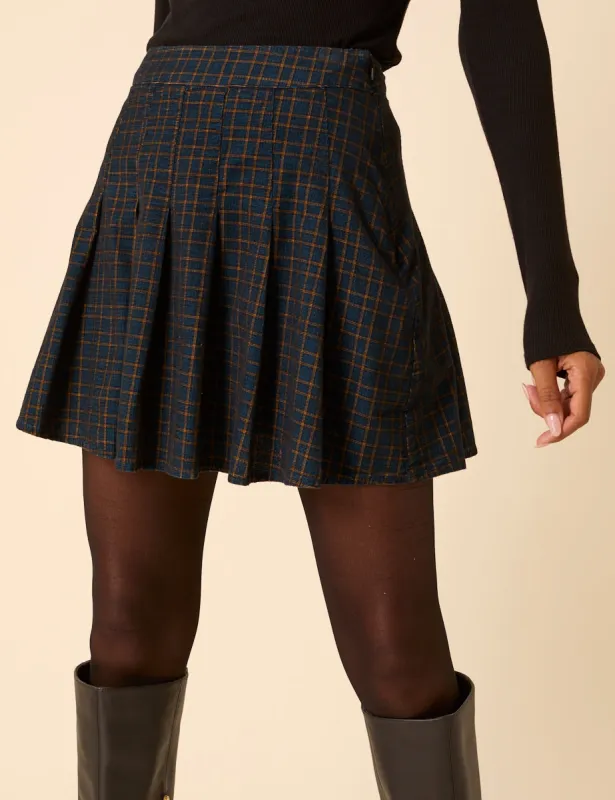 Navy Check Pleated Mini Skirt sold by Nobody's Child