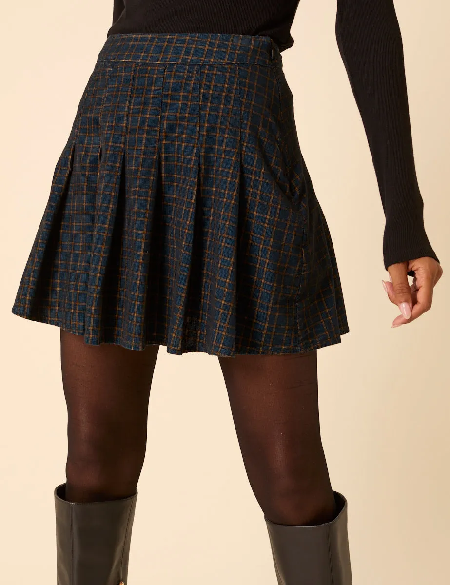 Navy Check Pleated Mini Skirt sold by Nobody's Child