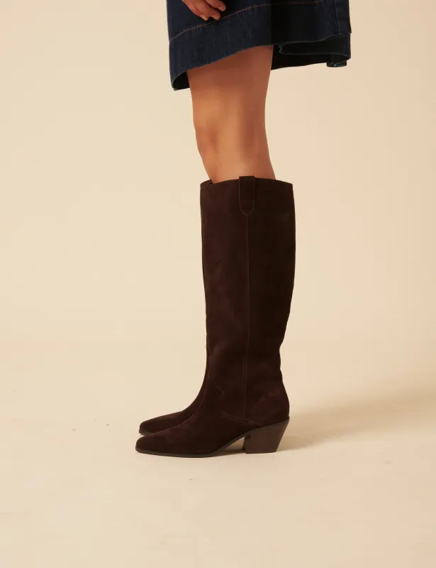 Chocolate Brown Suede Western Knee High Boots sold by Nobody's Child