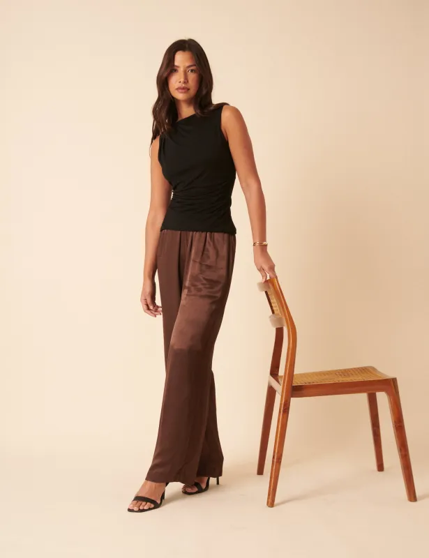 Brown Satin Wide Leg sold by Nobody's Child