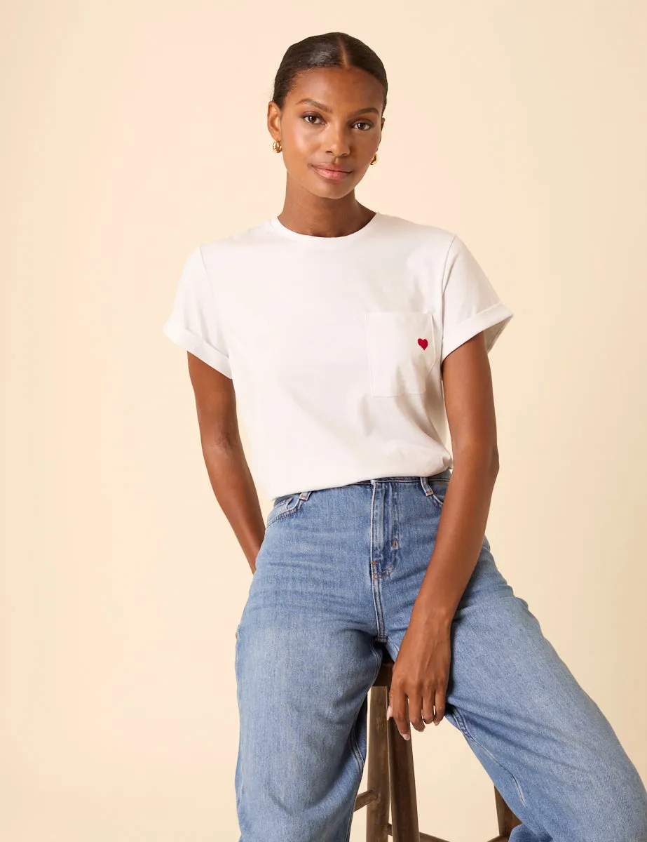 White Embroidered Heart T-Shirt sold by Nobody's Child product image thumbnail 3