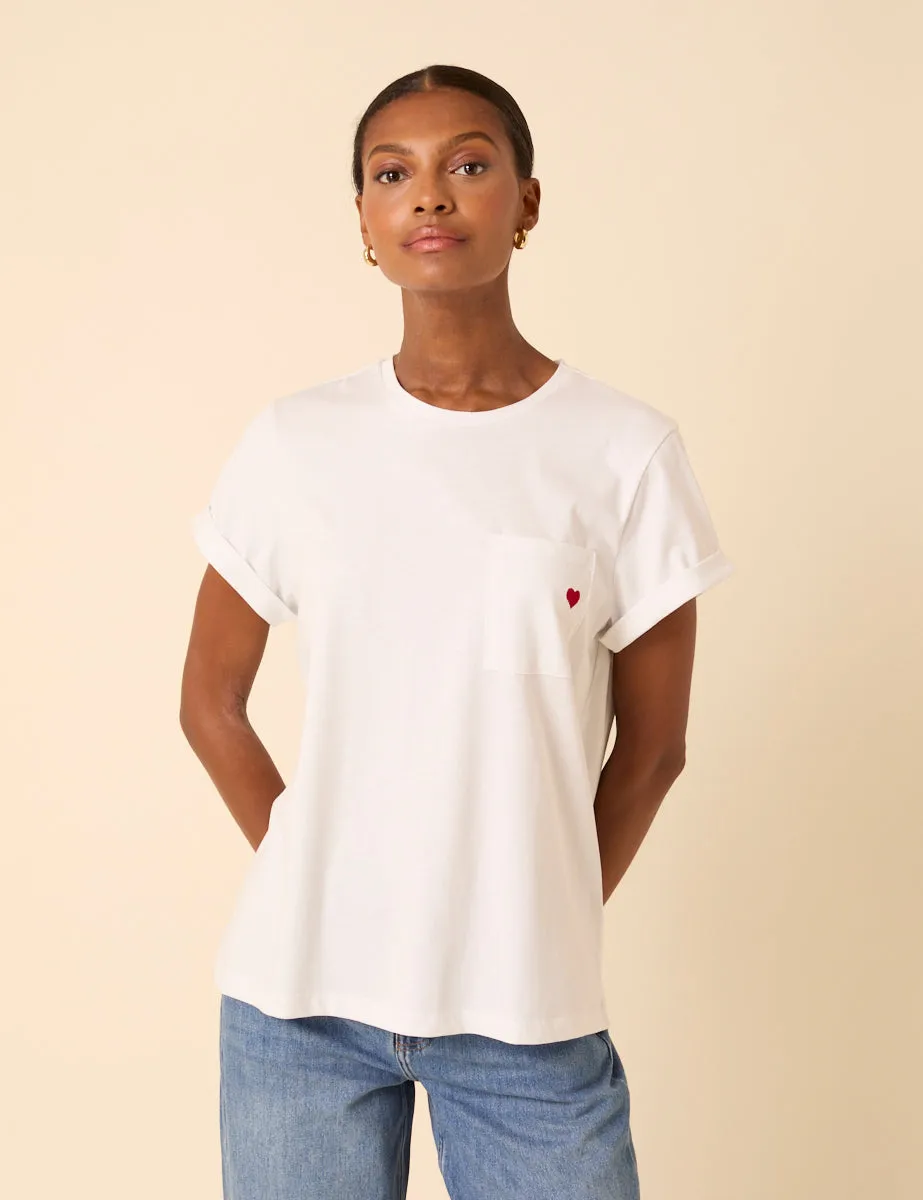 White Embroidered Heart T-Shirt sold by Nobody's Child product image thumbnail 4