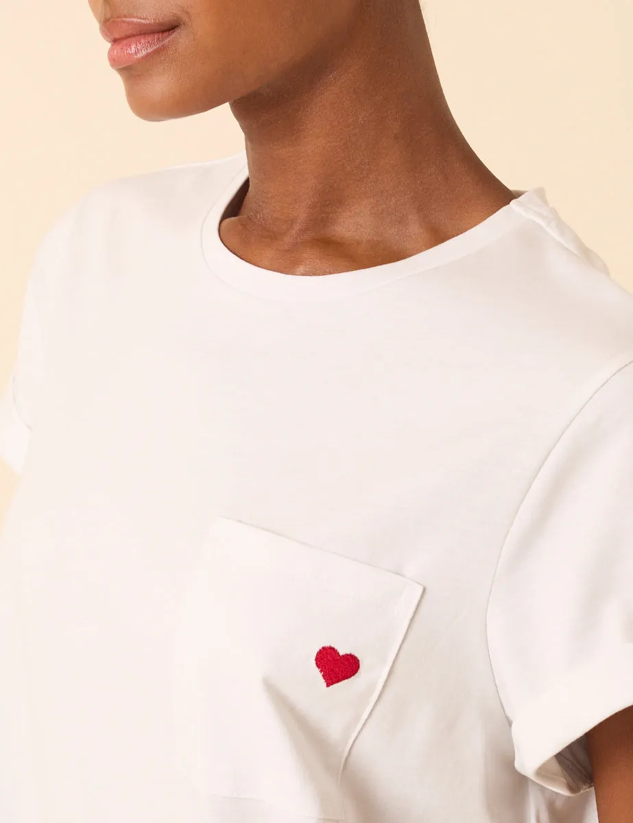 White Embroidered Heart T-Shirt sold by Nobody's Child product image thumbnail 2