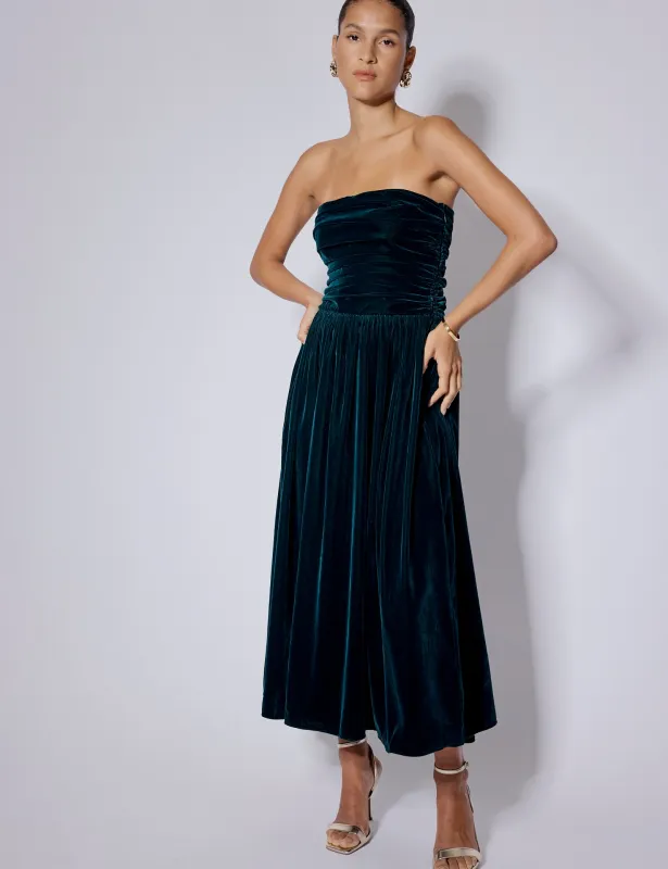 Green Velvet Bandeau Felicity Midi Dress sold by Nobody's Child