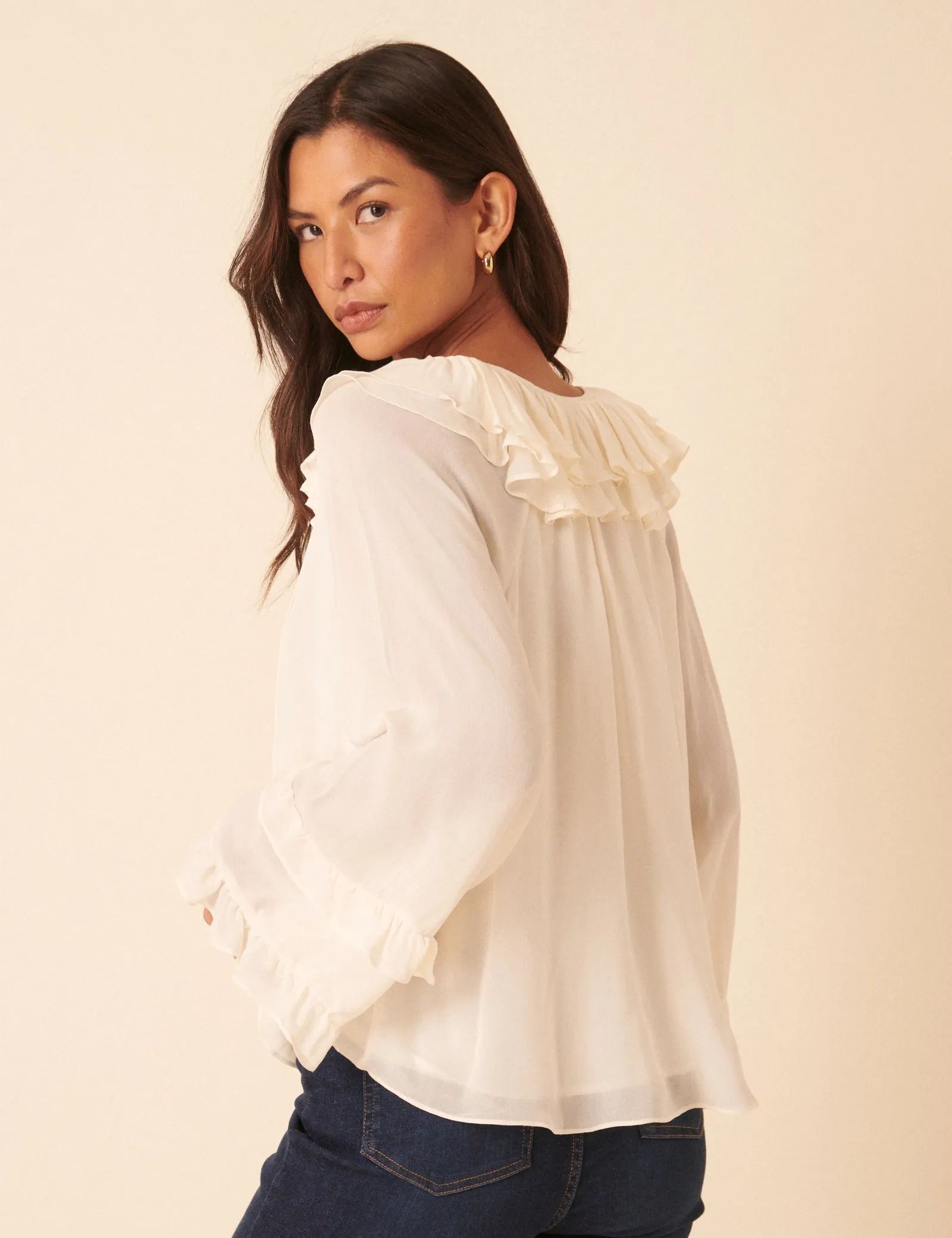 White Long Sleeve Frill Blouse sold by Nobody's Child product image thumbnail 4