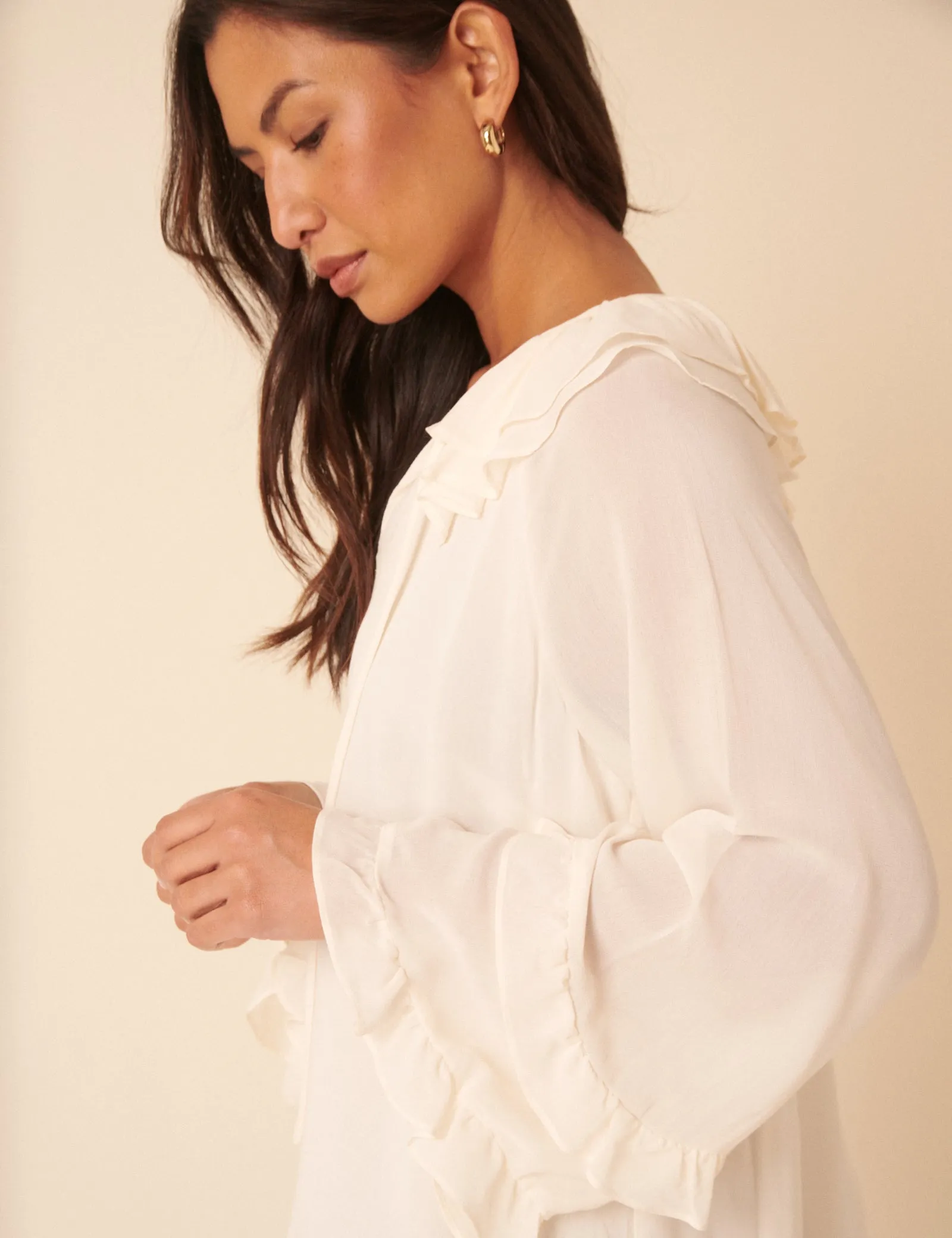 White Long Sleeve Frill Blouse sold by Nobody's Child product image thumbnail 5