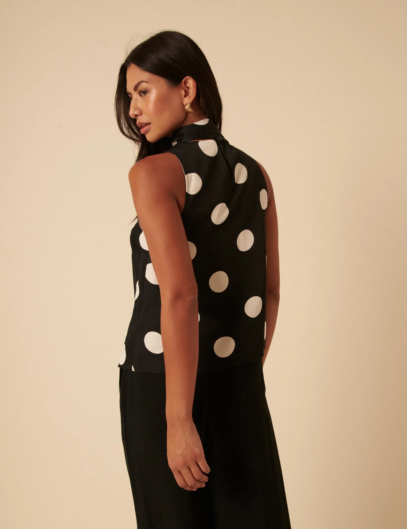 Black Polka Dot Tie Neck Top sold by Nobody's Child product image thumbnail 5