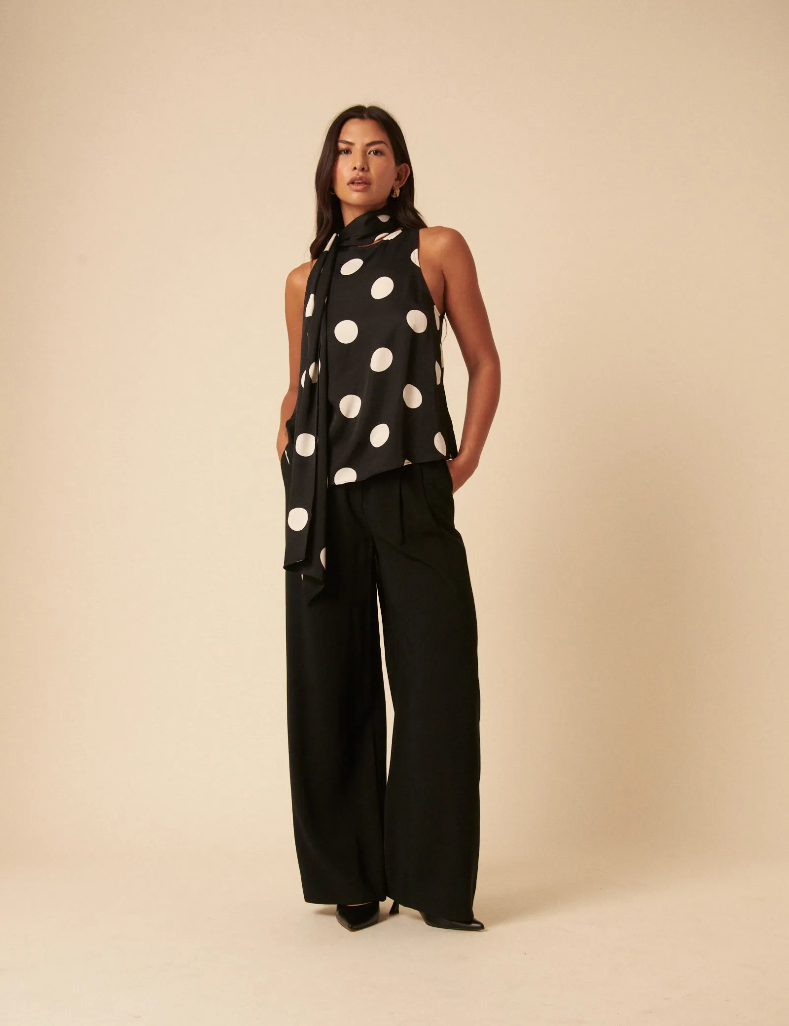 Black Polka Dot Tie Neck Top sold by Nobody's Child product image thumbnail 3