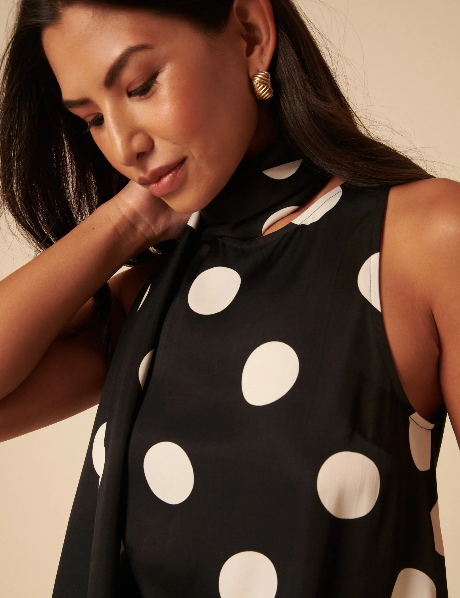 Black Polka Dot Tie Neck Top sold by Nobody's Child product image thumbnail 2