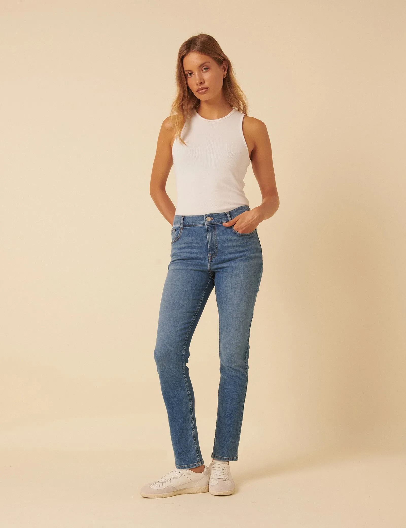 Blue Mid Rise Chelsea Skinny Jeans sold by Nobody's Child