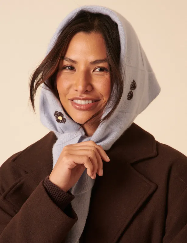 NC x TBCo Blue Floral Wool Triangle Scarf sold by Nobody's Child