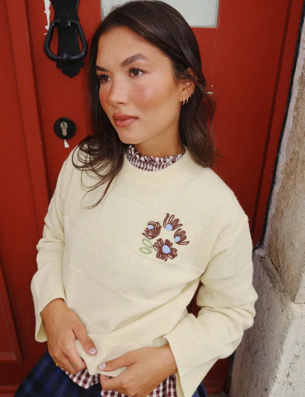 NC x TBCo Yellow Check Floral Embroidered Wool Jumper sold by Nobody's Child