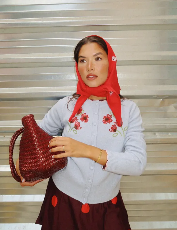 NC x TBCo Red Floral Wool Triangle Scarf sold by Nobody's Child