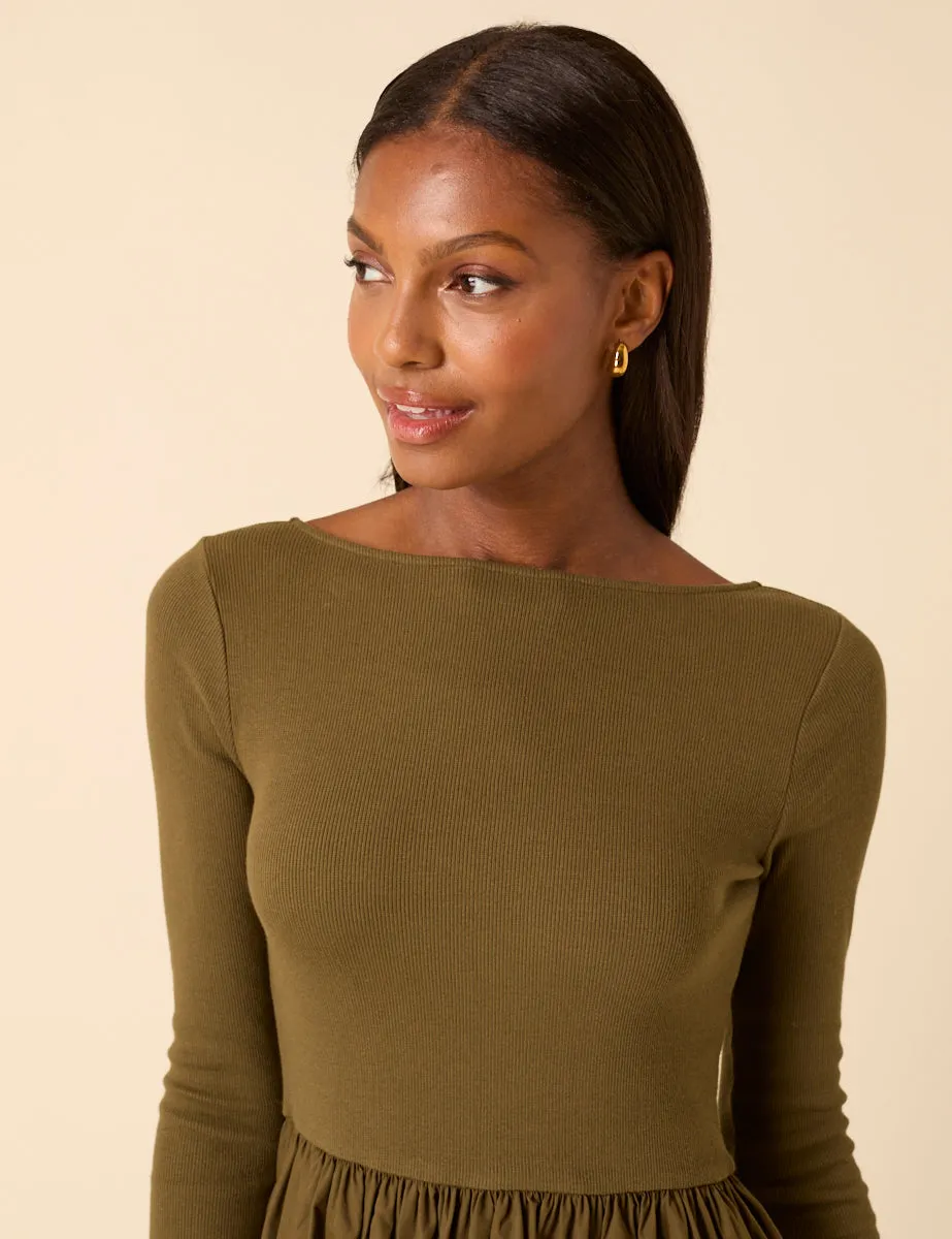 Green Scoop Neck A-Line Midi Dress sold by Nobody's Child product image thumbnail 3