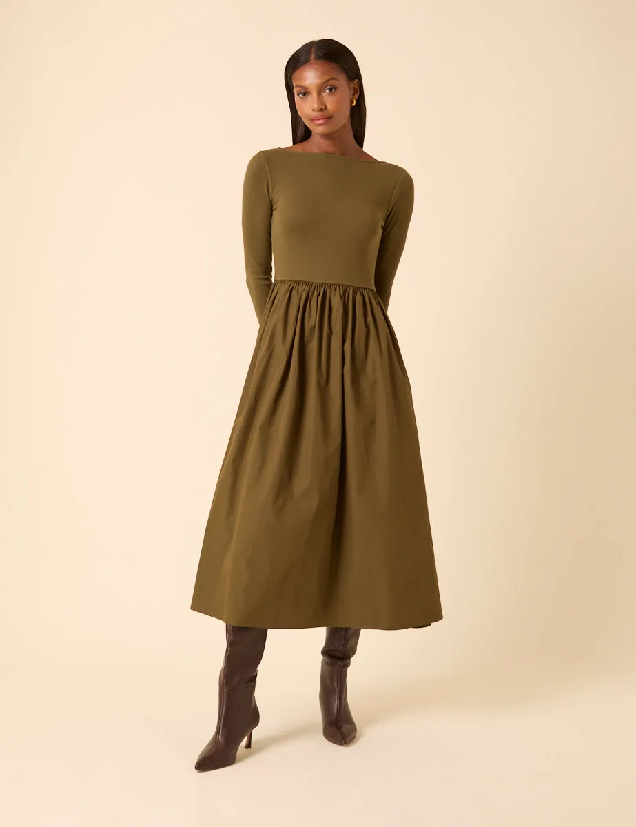 Green Scoop Neck A-Line Midi Dress sold by Nobody's Child