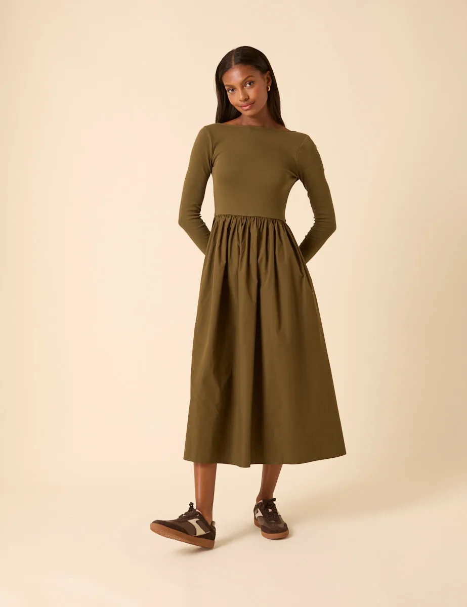 Green Scoop Neck A-Line Midi Dress sold by Nobody's Child product image thumbnail 5
