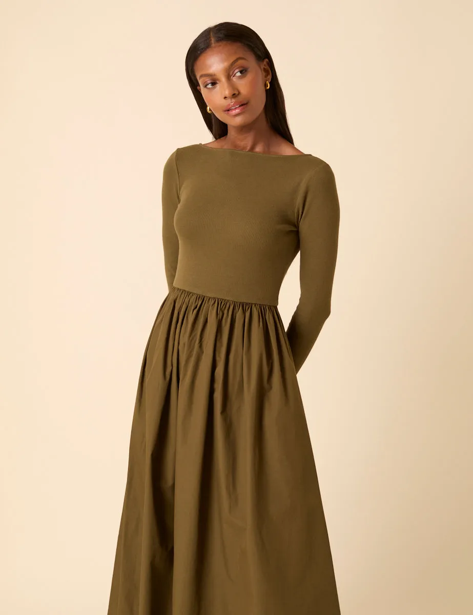Green Scoop Neck A-Line Midi Dress sold by Nobody's Child product image thumbnail 4