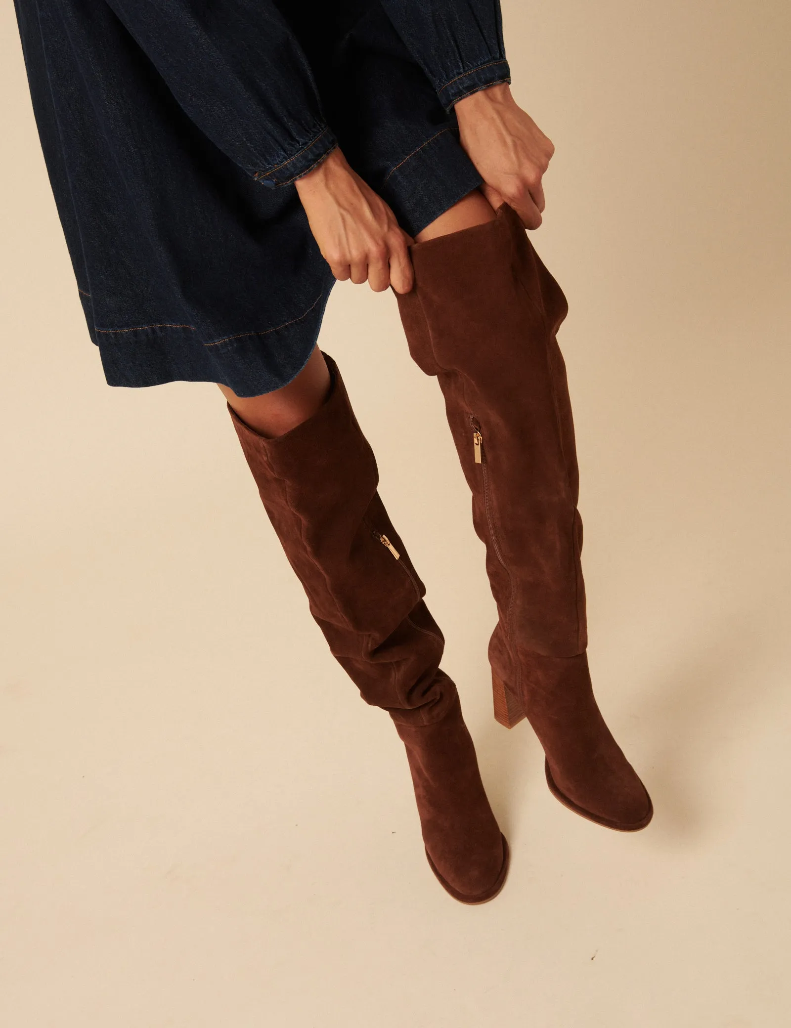 Tan Suede Thigh High Boots sold by Nobody's Child product image thumbnail 4