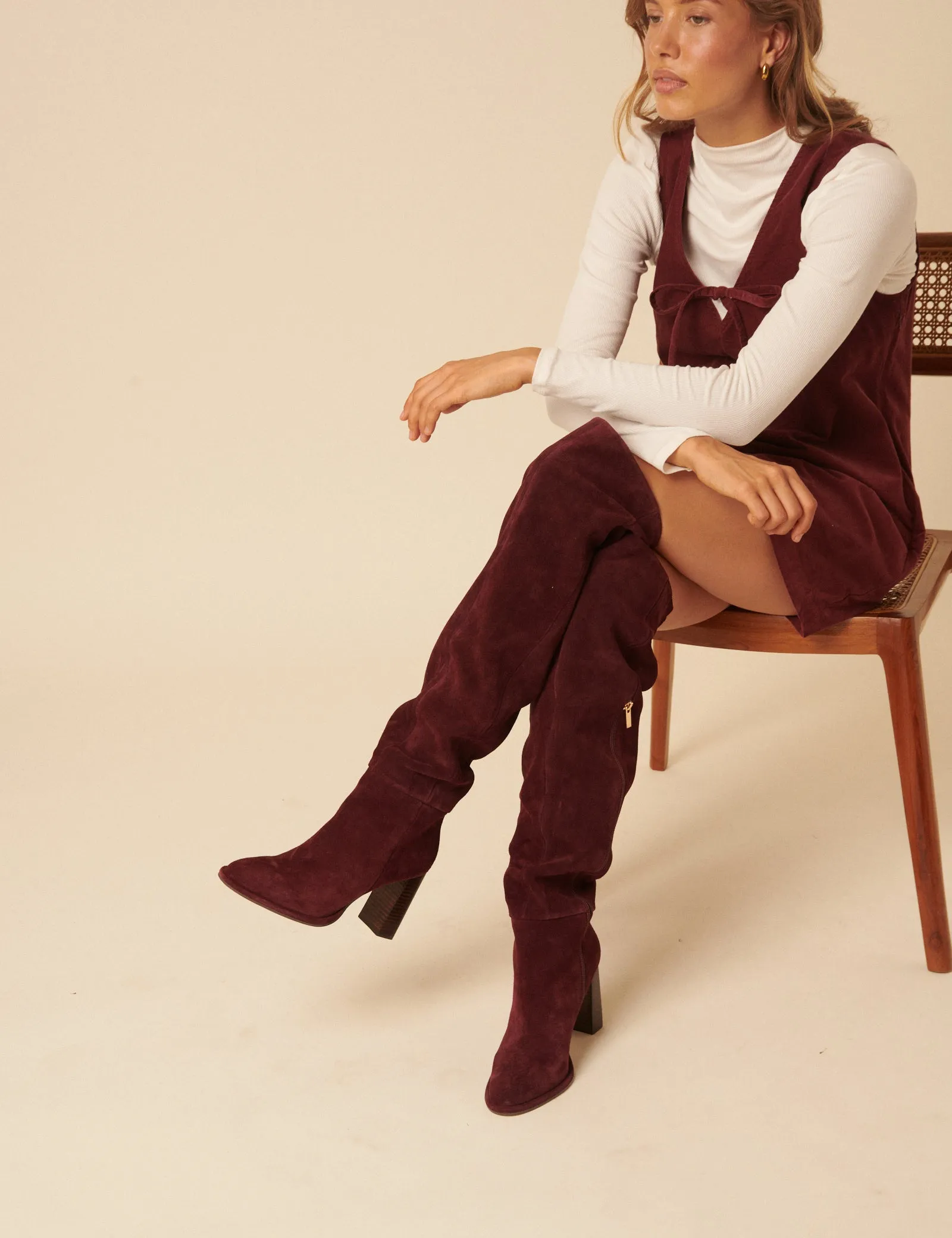 Burgundy Suede Thigh High Boots sold by Nobody's Child product image thumbnail 2