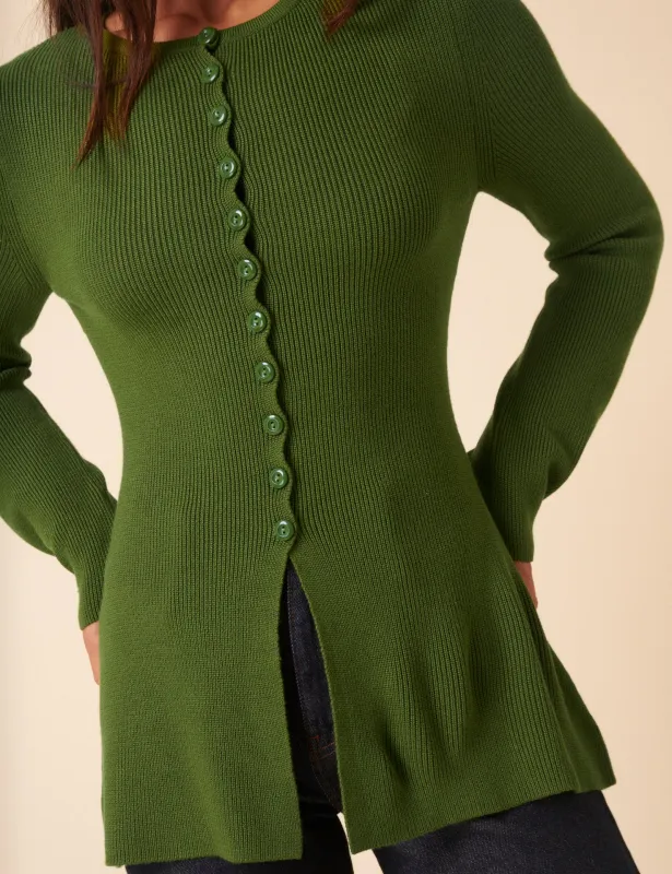 Green Ribbed Longline Cardigan sold by Nobody's Child