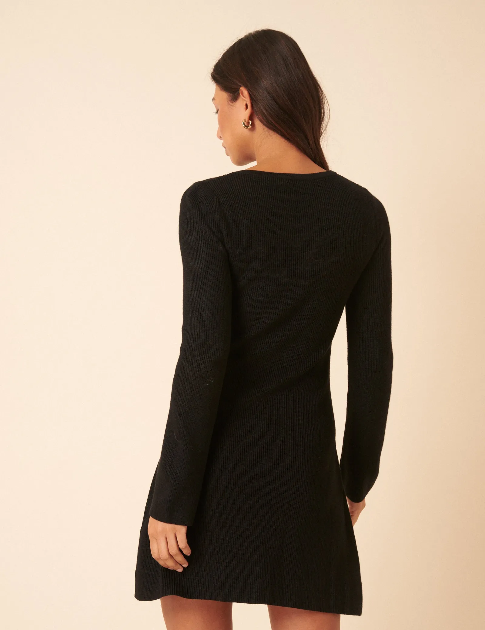 Black Long Sleeve Button Through Knitted Mini Dress sold by Nobody's Child product image thumbnail 5