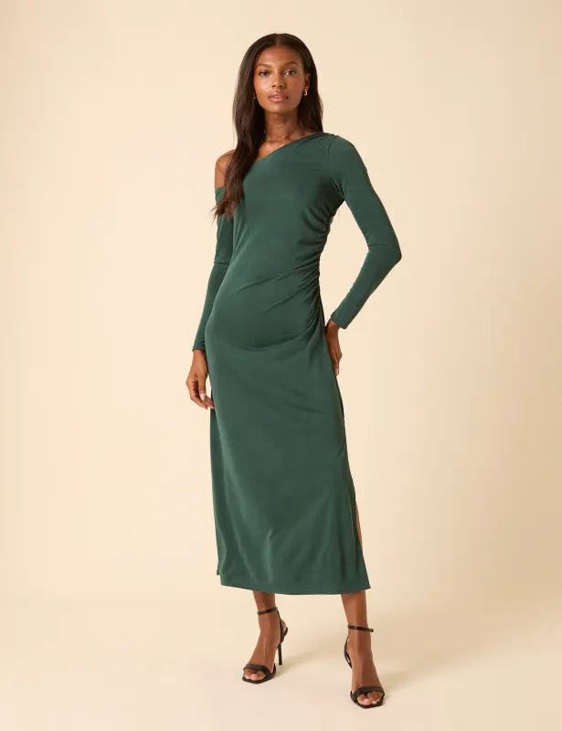 Green Asymmetric Long Sleeve Bethany Midi Dress sold by Nobody's Child
